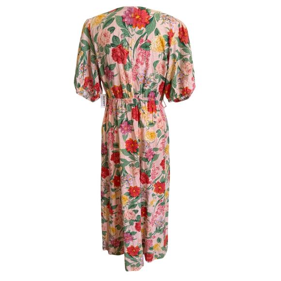 Old Navy Maxi Dress Large Pink Floral Puff Sleeve Linen Cut Out Twist Tie NWT - Picture 5 of 11